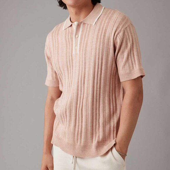 American Eagle Tipped Polo Sweater- Dusty Pink - Size S - Picture 1 of 3